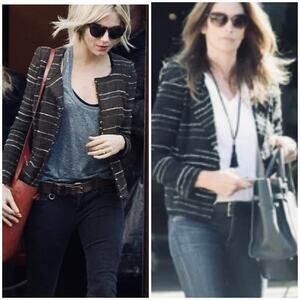 Isabel Marant Etoile Black Tweed Glenn Striped Jacket  38 / US 6 Heidi Klum